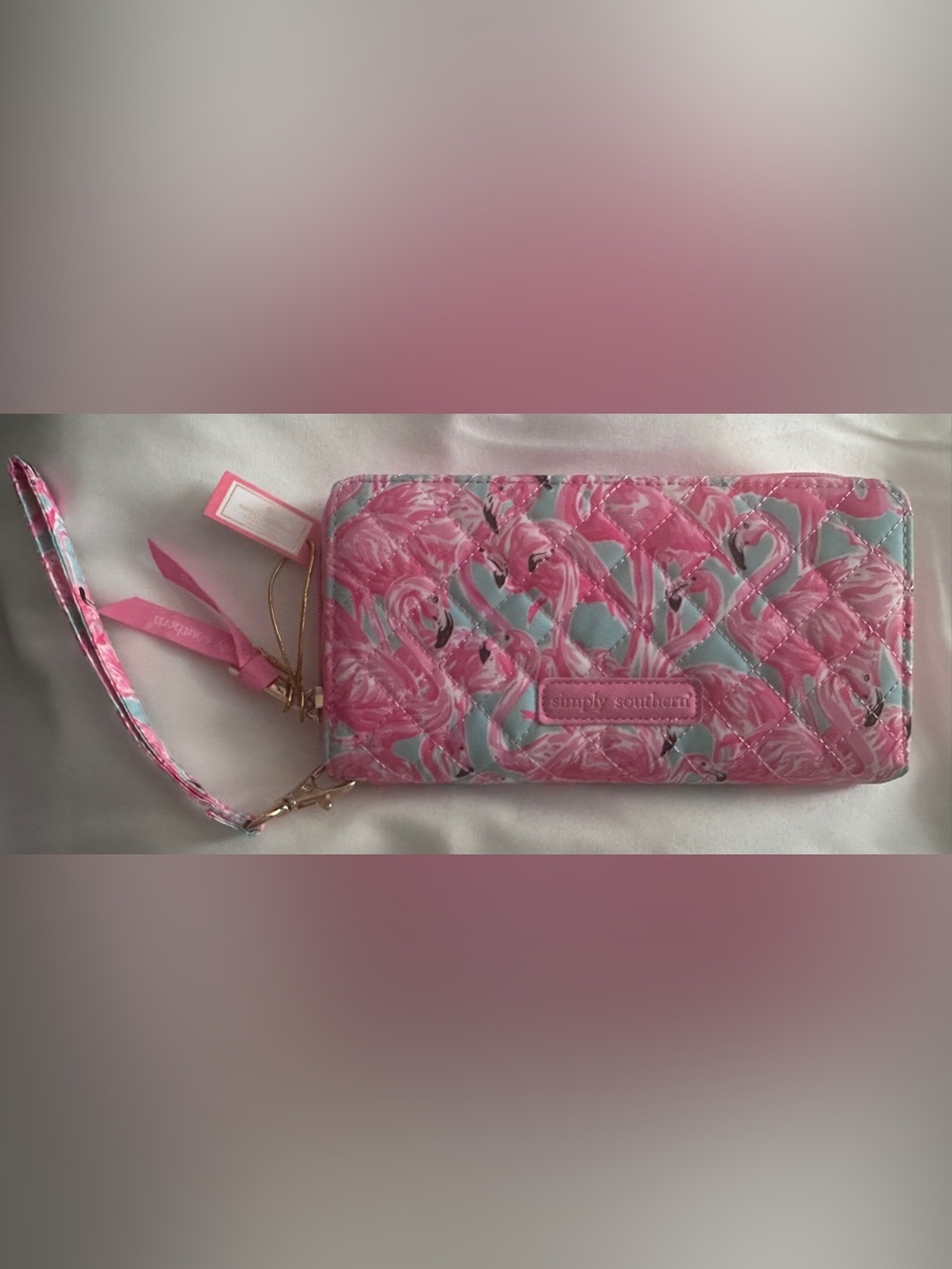 Simply Southern Pink Flamingo Quilted Card Holder Wallet with Aqua Accents {NWT}